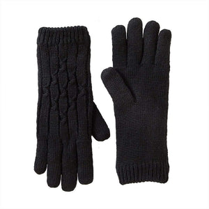 VIA Gloves Black Recycled Cable Knit Gloves