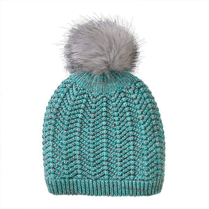 VIA Knit Hat Turquoise Recycled Slouchy Knit Hat with Pom