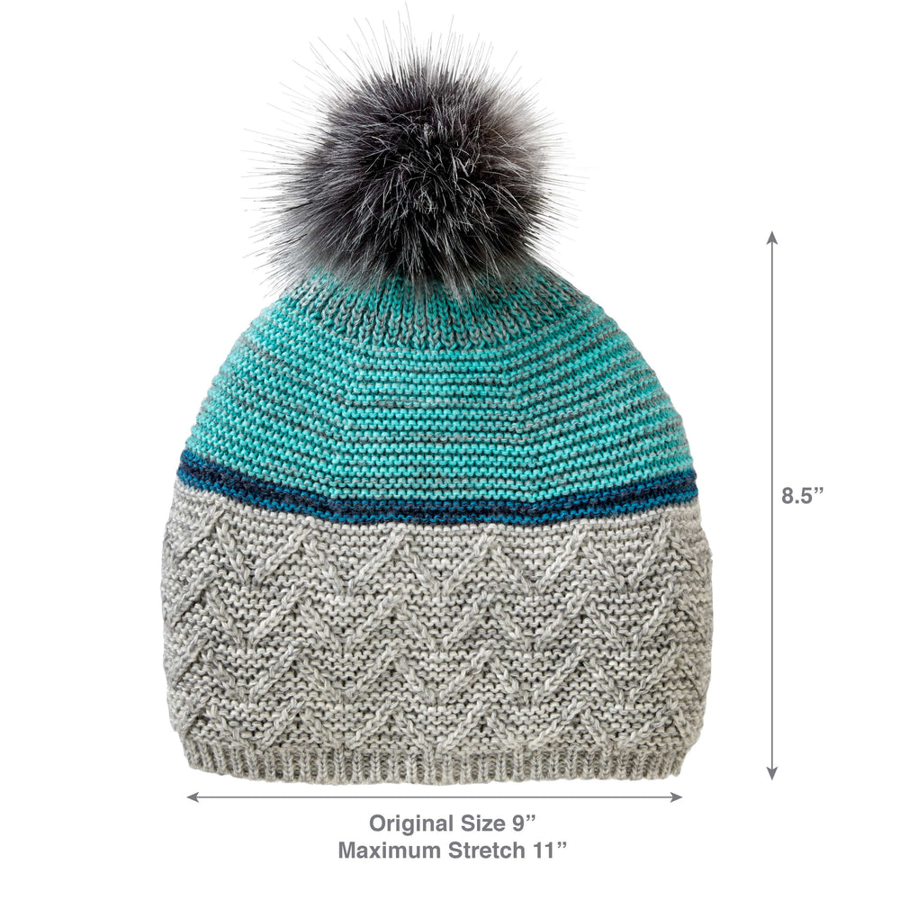 VIA Knit Hat Recycled Colorblock Knit Hat with Pom Measurements