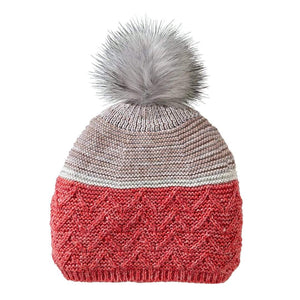 VIA Knit Hat Blush Recycled Colorblock Knit Hat with Pom
