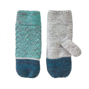 VIA Knit Mittens Turquoise Recycled Colorblock Knit Mittens