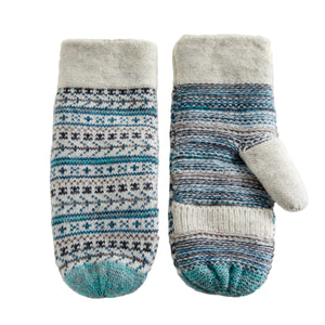 VIA Knit Mittens One Size / Turquoise Recycled Fair Isle Knit Mittens